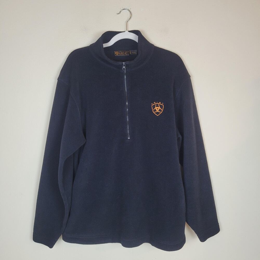 Ariat Sweatshirt Lg Black Fleece Half Zip Mock Neck‎ Logo Western Casual Cowboy